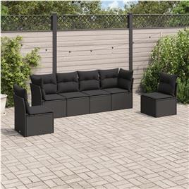 vidaXL 6 pcs conjunto sofás de jardim c/ almofadões vime PE preto