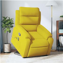 vidaXL Poltrona elevatória de massagens veludo amarelo