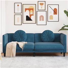 vidaXL Sofá com almofadões 3 lugares veludo azul