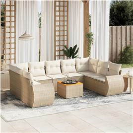 vidaXL 10 pcs conjunto de sofás p/ jardim com almofadões vime PE bege