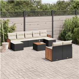 vidaXL 10 pcs conjunto sofás de jardim c/ almofadões vime PE preto