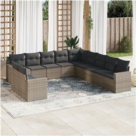 vidaXL 11 pcs conjunto sofás de jardim c/ almofadões vime PE cinzento