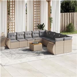 vidaXL 11 pcs conjunto sofás de jardim c/ almofadões vime PE bege