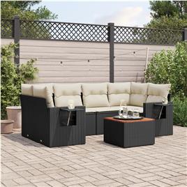 vidaXL 7 pcs conjunto de sofás p/ jardim c/ almofadões vime PE preto