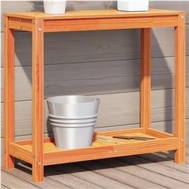 vidaXL Mesa de jardinagem com prateleira pinho maciço castanho-mel