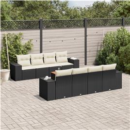 vidaXL 9 pcs conjunto de sofás p/ jardim c/ almofadões vime PE preto