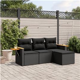 vidaXL 4 pcs conjunto de sofás para jardim c/ almofadões vime PE preto