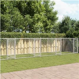 vidaXL Jaula para cão com portas 12x2x1,5 m aço galvanizado cinzento