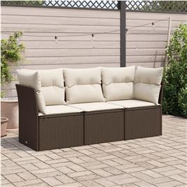 vidaXL 3 pcs conjunto sofás de jardim com almofadões vime PE castanho