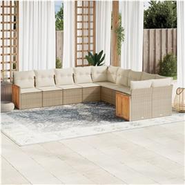 vidaXL 10 pcs conjunto de sofás p/ jardim com almofadões vime PE bege