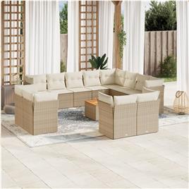 vidaXL 13 pcs conjunto de sofás p/ jardim com almofadões vime PE bege