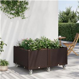 vidaXL Vaso/floreira de jardim c/ rodas 100x80x54 cm PP castanho