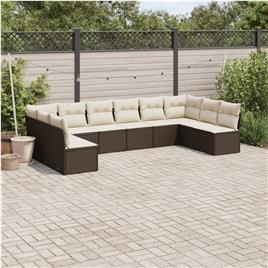 vidaXL 10 pcs conj. sofás jardim com almofadões vime PE castanho