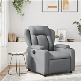 vidaXL Poltrona de massagens reclinável couro artificial cinzento