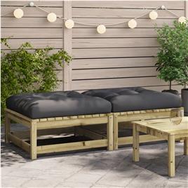 vidaXL Apoios de pés p/ jardim c/ almofadões 2 pcs pinho impregnado