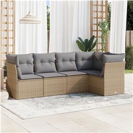 vidaXL 5 pcs conjunto de sofás p/ jardim com almofadões vime PE bege