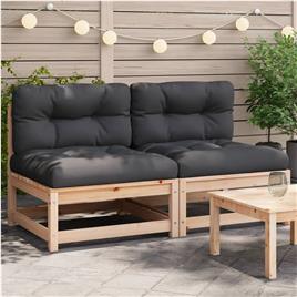 vidaXL Sofás sem braços p/ jardim com almofadões 2 pcs pinho maciço