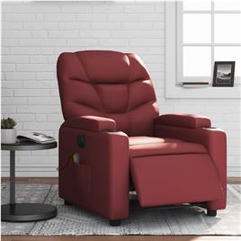 vidaXL Poltrona massagens reclin. elétrica couro artif. vermelho-tinto