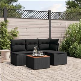 vidaXL 5 pcs conjunto sofás de jardim com almofadões vime PE preto