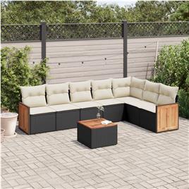 vidaXL 8 pcs conjunto sofás de jardim com almofadões vime PE preto