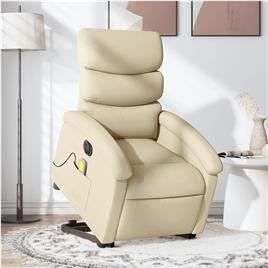 vidaXL Poltrona elétrica elevatória massagens tecido creme