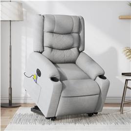 vidaXL Poltrona elétrica reclinável massagens tecido cinzento-claro