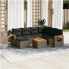 vidaXL 8 pcs conjunto sofás de jardim c/ almofadões vime PE cinzento