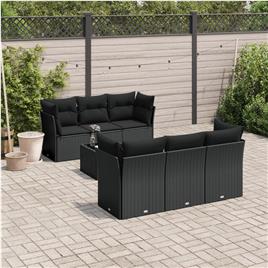 vidaXL 7 pcs conjunto de sofás p/ jardim c/ almofadões vime PE preto