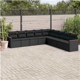 vidaXL 9 pcs conjunto de sofás p/ jardim c/ almofadões vime PE preto