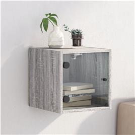 vidaXL Mesa de cabeceira c/ porta de vidro 35x37x35 cm cinzento sonoma