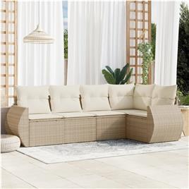 vidaXL 5 pcs conjunto de sofás p/ jardim com almofadões vime PE bege