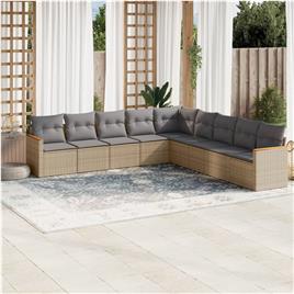 vidaXL 9 pcs conjunto de sofás p/ jardim com almofadões vime PE bege