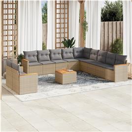 vidaXL 12 pcs conj. sofás jardim c/ almofadões vime PE bege misturado