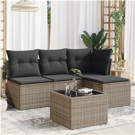 vidaXL 5 pcs conjunto sofás de jardim c/ almofadões vime PE cinzento