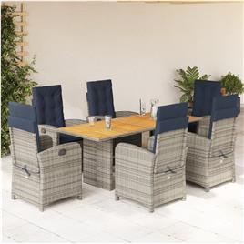 vidaXL 7 pcs conjunto de jantar p/ jardim com almofadões vime PE bege