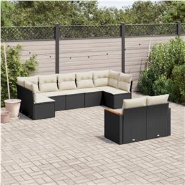 vidaXL 9 pcs conjunto de sofás p/ jardim c/ almofadões vime PE preto