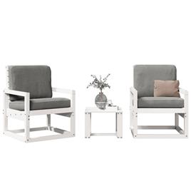 vidaXL 3 pcs conjunto lounge de jardim madeira de pinho maciça branco