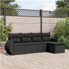 vidaXL 5 pcs conjunto sofás de jardim com almofadões vime PE preto