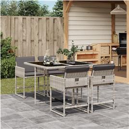 vidaXL 5 pcs conjunto de jantar p/ jardim c/ almofadões cinzento claro