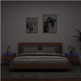 vidaXL Mesas cabeceira de parede c/ luzes LED 2 pcs carvalho castanho