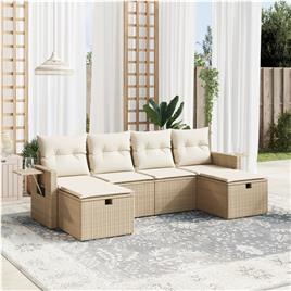 vidaXL 6 pcs conjunto de sofás p/ jardim com almofadões vime PE bege