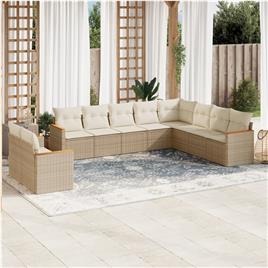 vidaXL 10 pcs conjunto de sofás p/ jardim com almofadões vime PE bege