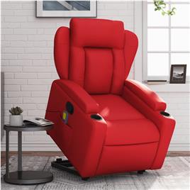 vidaXL Poltrona massagens reclinável elevatória couro artif. vermelho