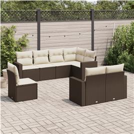 vidaXL 8 pcs conjunto sofás de jardim c/ almofadões vime PE castanho