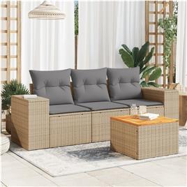vidaXL 4 pcs conjunto de sofás para jardim c/ almofadões vime PE bege
