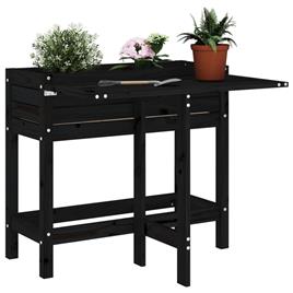 vidaXL Floreira de jardim com tampo dobrável pinho maciço preto