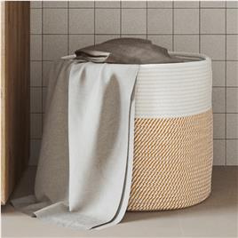 vidaXL Cesto de arrumação Ø40x35 cm algodão castanho e branco