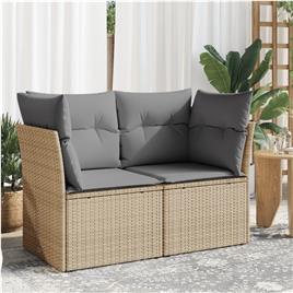 vidaXL Sofá de jardim de 2 lugares com almofadões vime PE bege
