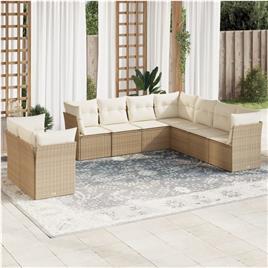 vidaXL 9 pcs conjunto de sofás p/ jardim com almofadões vime PE bege