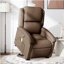 vidaXL Poltrona reclinável massagens tecido castanho